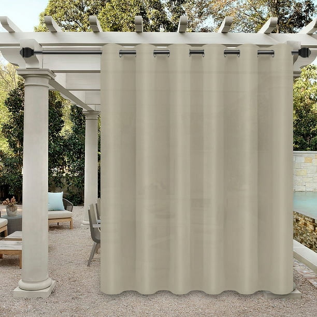 Easy-Going Outdoor Curtains for Patio Waterproof Cabana Grommet Curtain Panel, Beige, 100 x 108 inch, One Panel