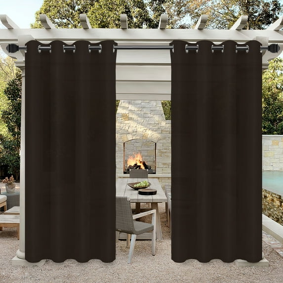 Easy-Going Outdoor Curtains for Patio Waterproof Cabana Grommet Curtain Panels, Chocolate, 52 x 95 inch, Set of 2