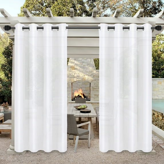 Easy-Going Outdoor Curtains for Patio Waterproof Cabana Grommet Curtain Panels, White, 52 x 95 inch, Set of 2