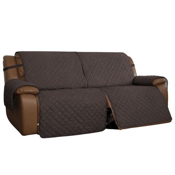 Easy-Going Recliner Sofa Cover, Reversible Couch Cover for Double Recliner, Split Sofa Cover for Each Seat, Furniture Protector with Elastic Straps for Kids, Dogs, Pets (2 Seater, Chocolate/Beige)