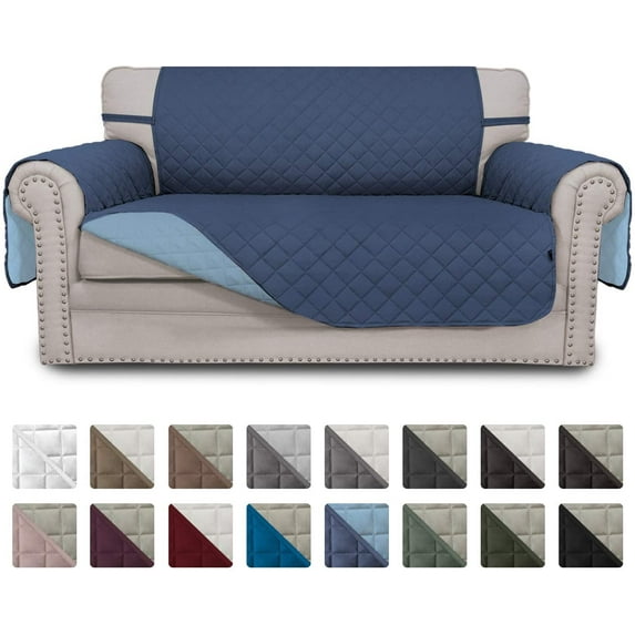 Easy-Going Reversible Sofa Slipcover Water Resistant Couch Cover, Loveseat Size, Dark Blue/Light Blue