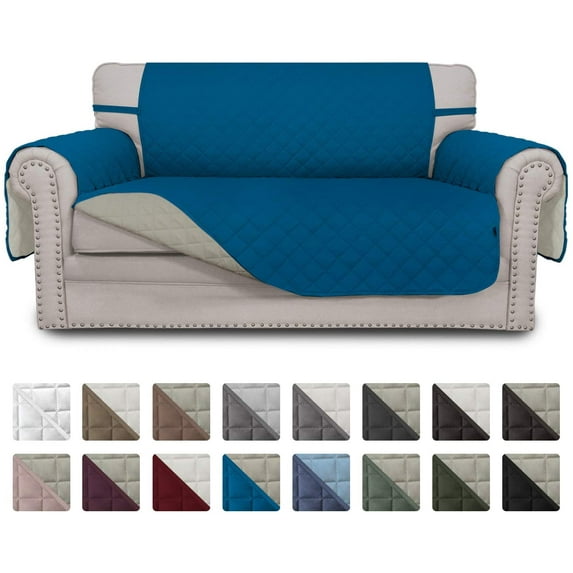 Easy-Going Reversible Sofa Slipcover Water Resistant Couch Cover, Loveseat Size, Peacock Blue/Beige