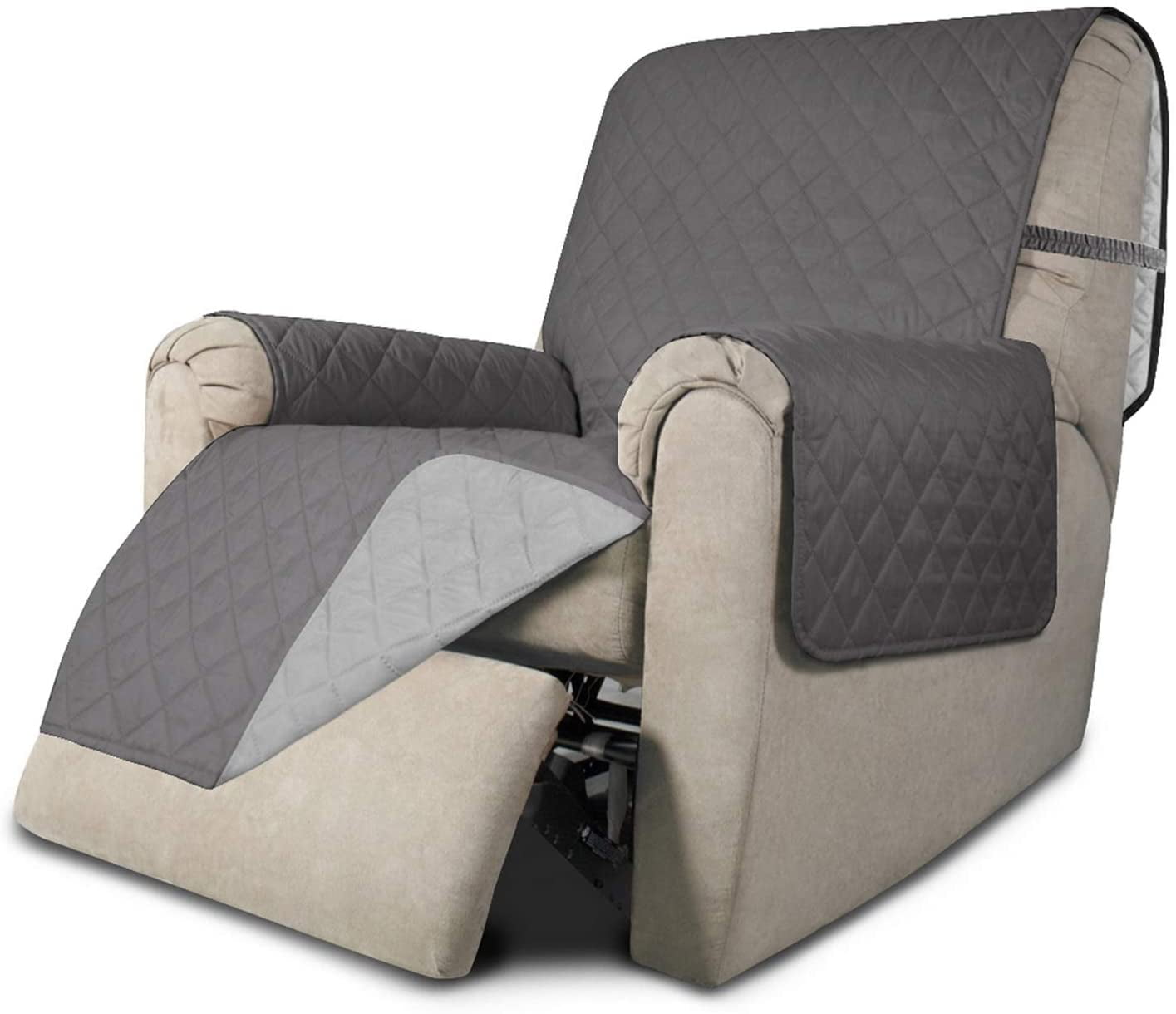 EasyGoing Reversible Water Resistant Recliner Cover with Elastic Straps, Gray/Light Gray