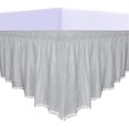 thumbnail image 1 of Easy-Going Satin Silk Pom Pom Ruffled Wrap Around Bed Skirt - 16 Inch Drop for Queen／King Size Beds, Beige, 1 of 7