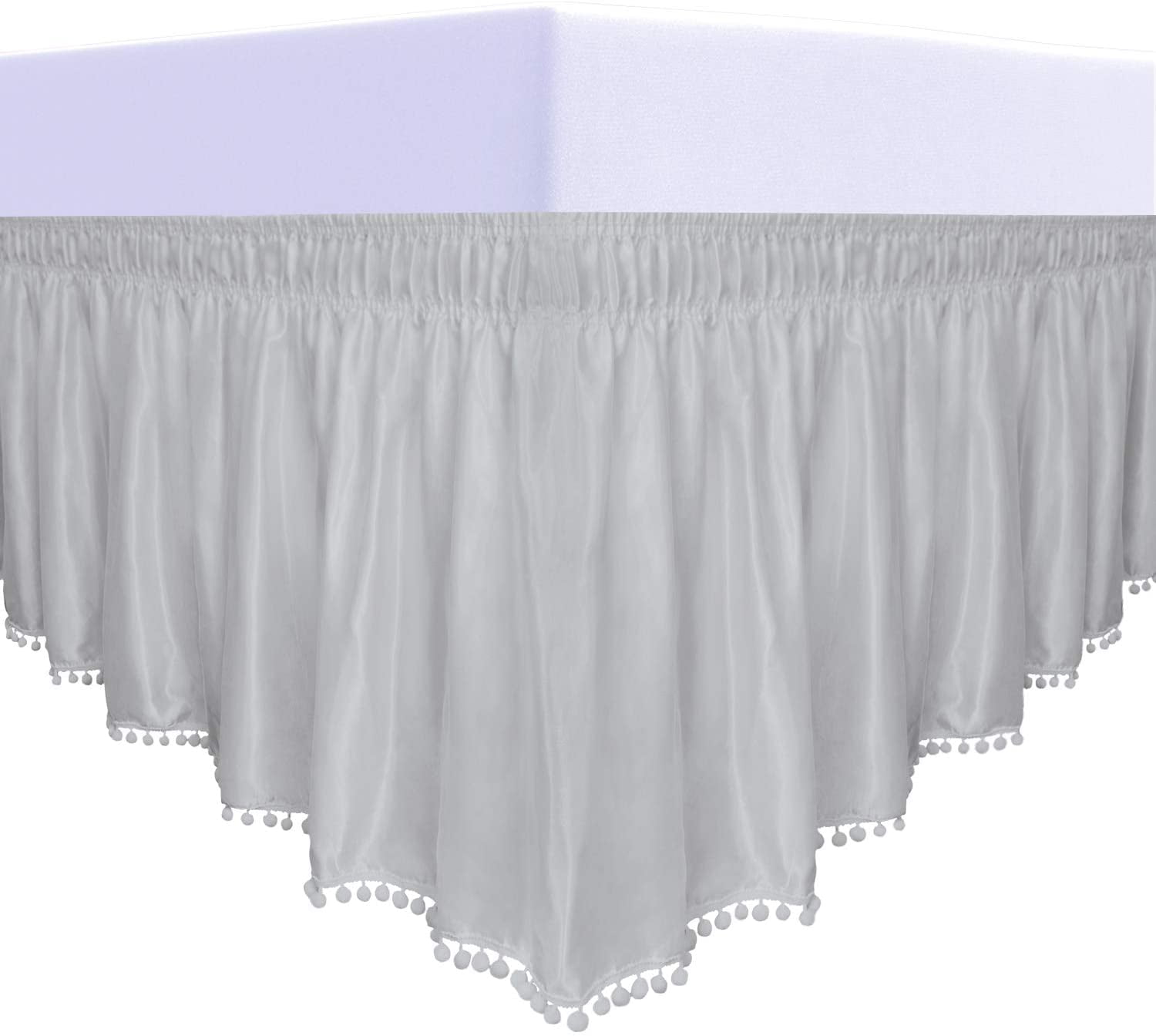 EasyGoing Satin Silk Pom Pom Ruffled Wrap Around Bed Skirt 16 Inch
