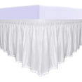 thumbnail image 1 of Easy-Going Satin Silk Pom Pom Ruffled Wrap Around Bed Skirt - 16 Inch Drop for Queen／King Size Beds, White, 1 of 7