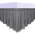 thumbnail image 1 of Easy-Going Satin Silk Pom Pom Ruffled Wrap Around Bed Skirt - 16 Inch Drop for Twin／Full Size Beds, Dark Gray, 1 of 7