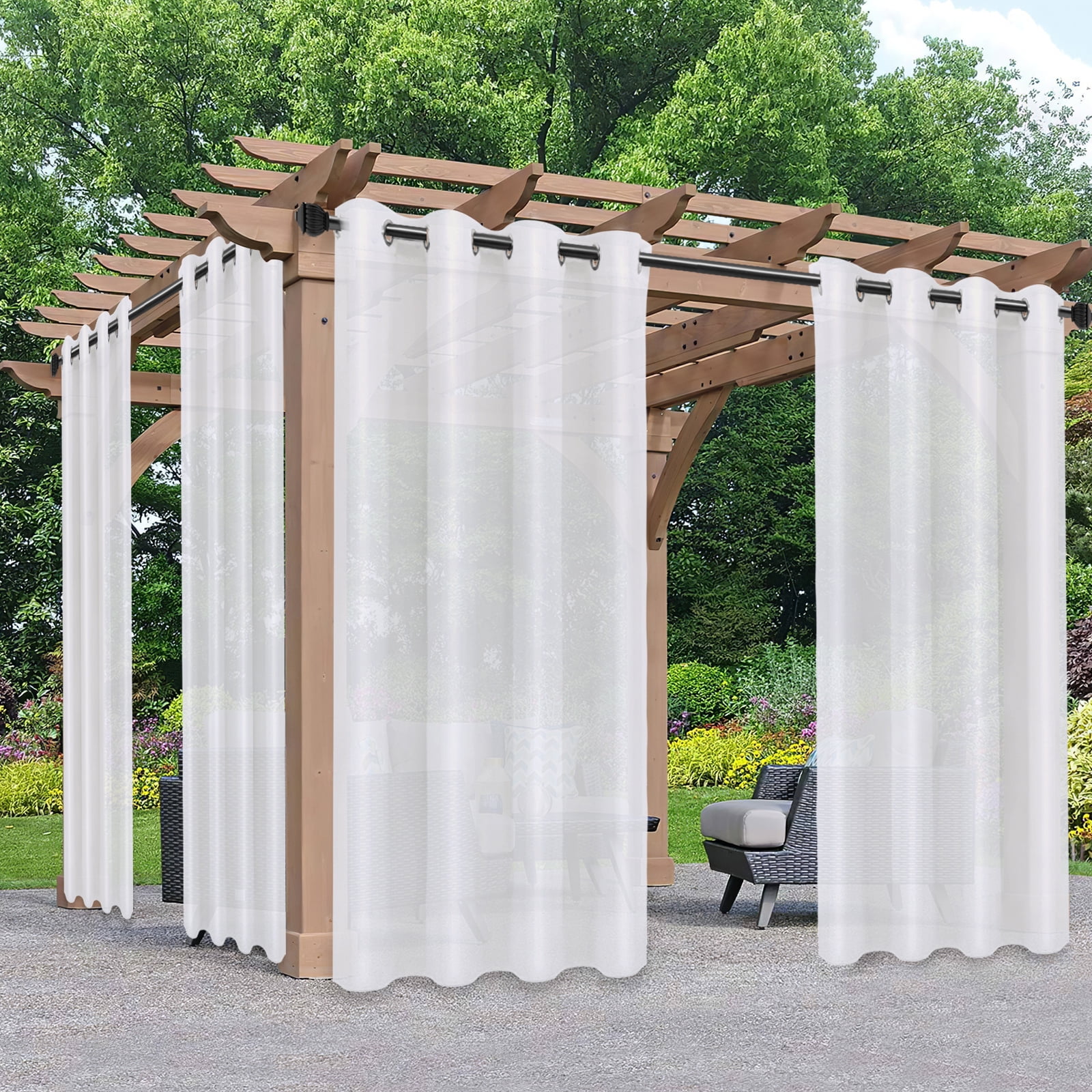 Easy-Going Waterproof Sheer Outdoor Curtains for Patio, Gazebo, Pergola ...