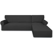 Easy-Going Stretch Sofa Slipcover for L-Shaped, Sectional Couch Covers for Pets(3 Seat Sofa + 3 Seat Chaise, Dark Gray)