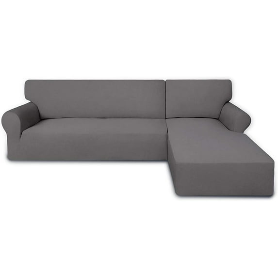 Easy-Going Stretch Sofa Slipcover for L-Shaped, Sectional Couch Covers for Pets(3 Seat Sofa + 3 Seat Chaise, Light Gray)