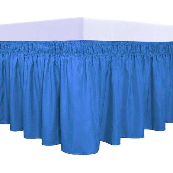 Easy-Going Wrap Around Ruffled Bed Skirt 14 Inch for Queen, King Size Beds, Blue