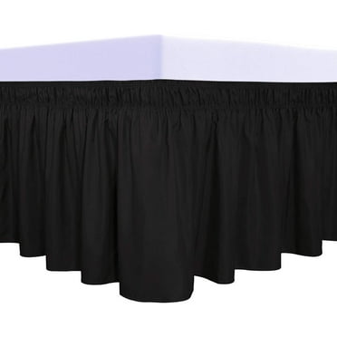 Easy-Going Wrap Around Ruffled Bed Skirt 14 Inch for Twin, Full Size Beds, Black