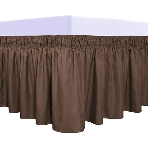 Easy-Going Wrap Around Ruffled Bed Skirt 14 Inch for Twin/Full Size Beds, Brown