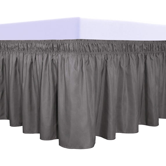 Easy-Going Wrap Around Ruffled Bed Skirt 18 Inch for Queen, King Size Beds, Dark Gray