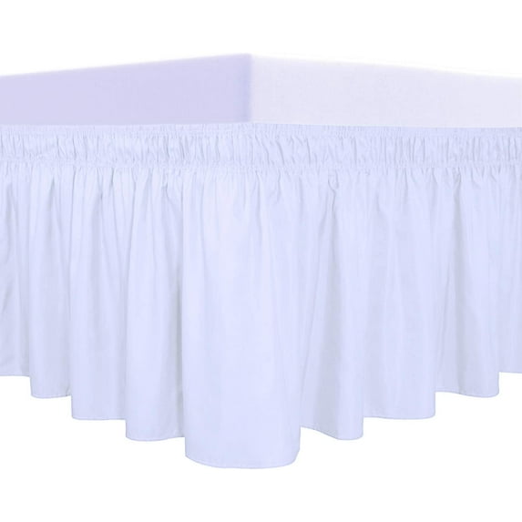 Easy-Going Wrap Around Ruffled Bed Skirt 18 Inch for Queen, King Size Beds, White