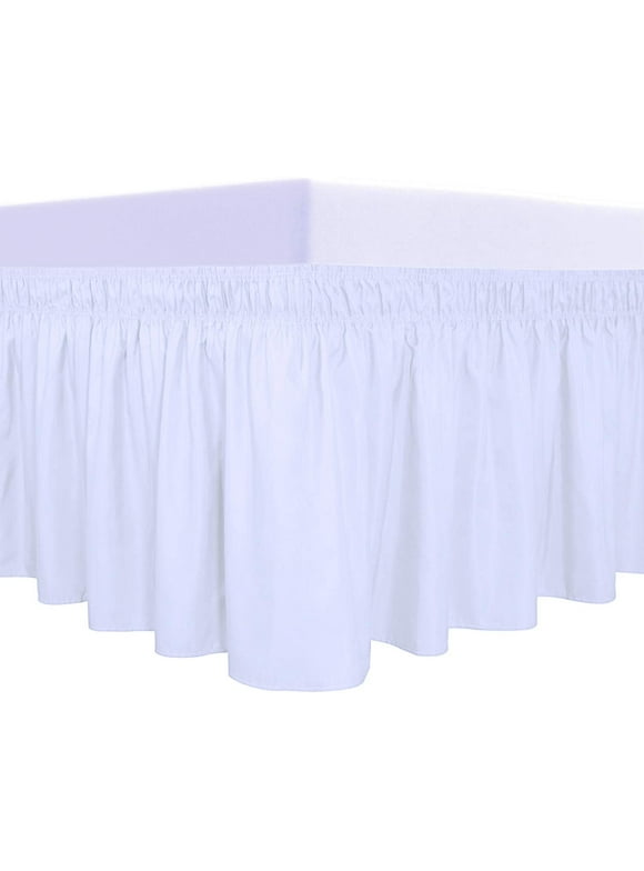 Easy-Going Wrap Around Ruffled Bed Skirt 18 Inch for Queen, King Size Beds, White