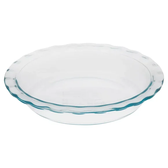 Easy Grab 9.5" Glass Pie Pan: Clear, Round, Odor & Stain-Resistant, Freezer & Oven-Safe, 2-Year Warranty