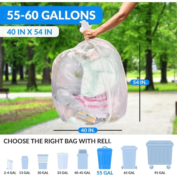 Easy Grab Trash Bags, 55-60 Gallon (150 Count) (Clear)
