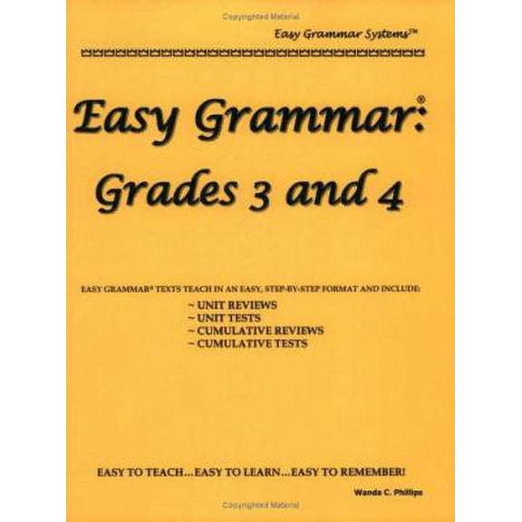 Pre-Owned Easy Grammar: Grades 3 and 4 by Wanda C. Phillips Paperback Children's Books English