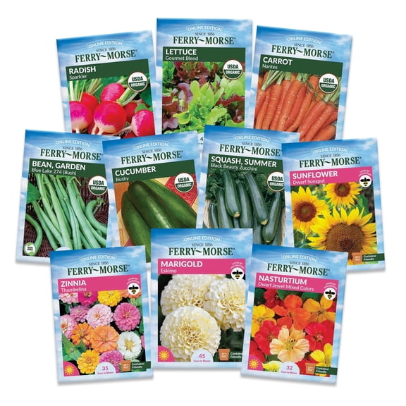 Ferry-Morse Easy Grow Garden Seed Variety Pack, 10 Pack Organic Vegetable and Flower Seeds for Raised Beds and Container Gardening