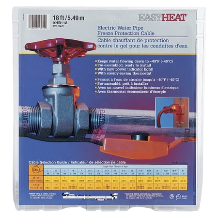 EasyHeat Water Pipe Freeze Protection Heating Cable AHB-118 - 18 Ft, 120 V, Constant Wattage — Indoor & Outdoor Use, NEC-Compliant