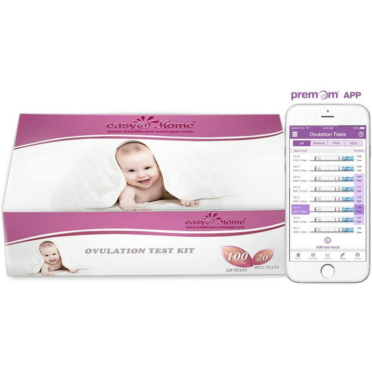Easy@Home 100 Ovulation (LH) and 20 Pregnancy (HCG) Test Strips Kit, FSA  Eligible, Powered by Premom Ovulation Predictor iOS and Android APP, 100 LH  +