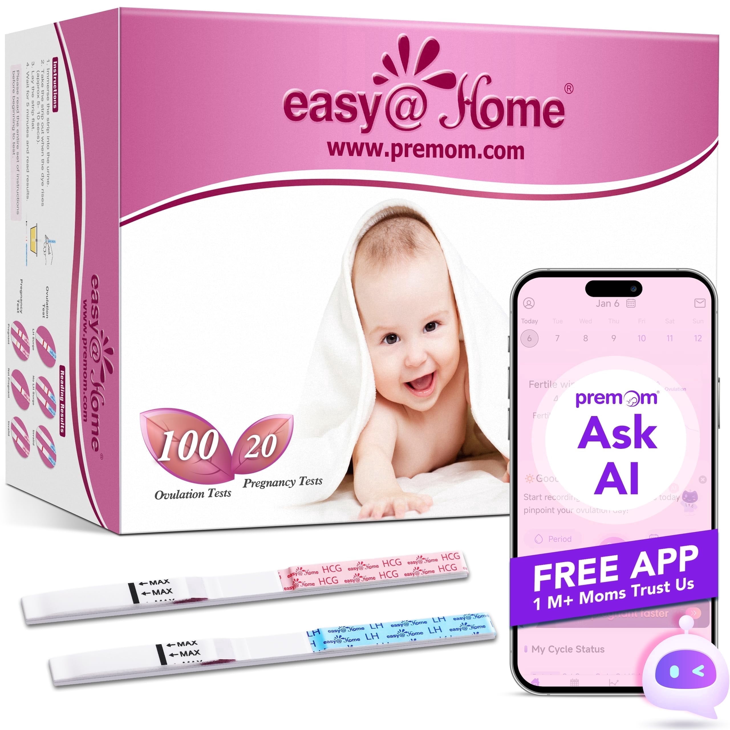 Easy@Home Ovulation Test Strips and Pregnancy Test Kit, 120 Count