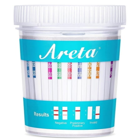 Areta 14-Panel Instant Urine Drug Test Cups, 5 Pack, 90mL with Temperature Strip and Gloves