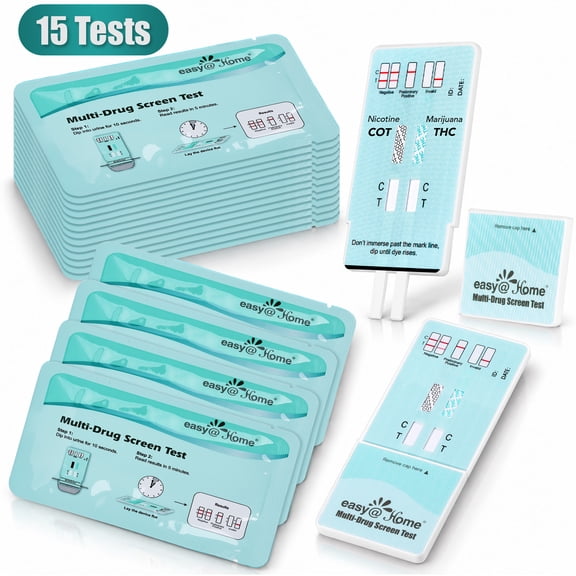 Easy@Home 15 Pack Multi-Drug Screen Test, 2 Panel Urine Drug Tests Kit for THC, Nicotine Metabolites Cotinine(COT) #EDOAP-124