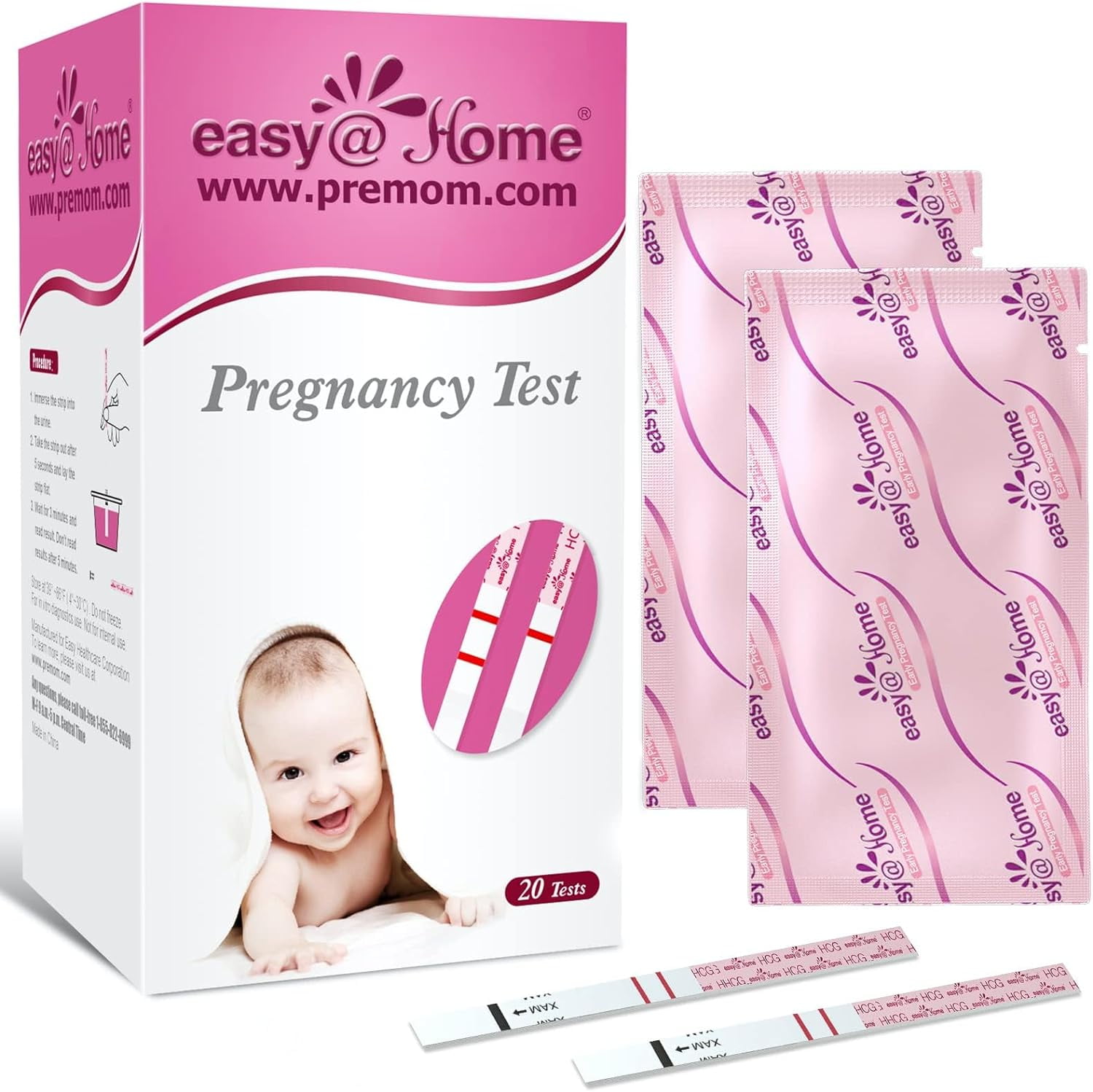 Easy@Home 20 Pregnancy (HCG) Urine Test Strips Kit - 20 HCG Tests