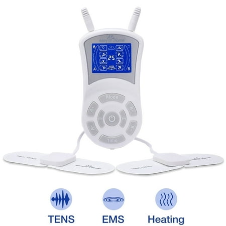 Easy@Home 3-in-1 TENS Unit & EMS Muscle Stimulator with Heat – Rechargeable, Adjustable Intensities, Pain Relief for Back, Neck & Shoulders (EHE018)