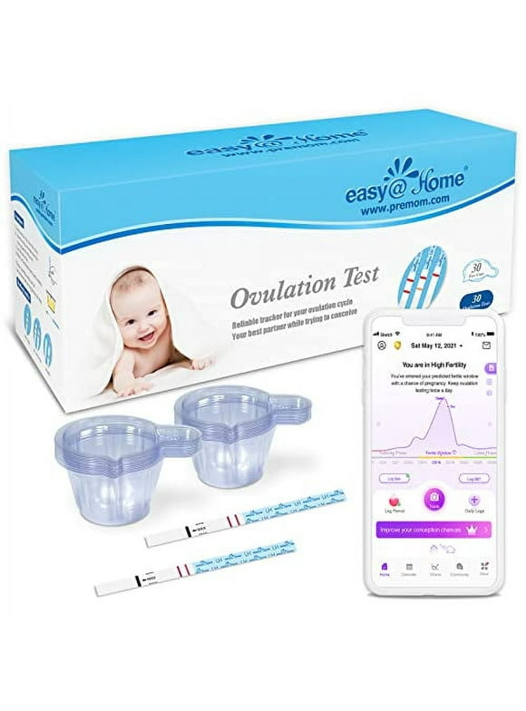 Easy@Home 30 Ovulation Test Strips Kit - with Premom Predictor App | 30 LH + 30 Urine Cups