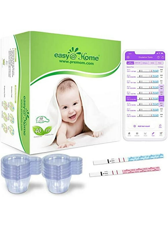 Easy@Home 40 Ovulation Strips and 10 Pregnancy Tests– Accurate Tracking with Premom APP | 40LH + 10HCG + 50 Urine Cups(40ML)