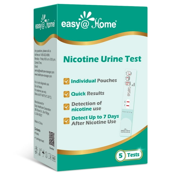 Easy@Home (5 Pack) Nicotine Urine Test to Detect Cotinine (Metabolite of Nicotine) at Cut-Off Levels of 200 ng/mL, At-Home Drug Testing Kit to Screen Vaping, Tobacco, Cigarettes Usage