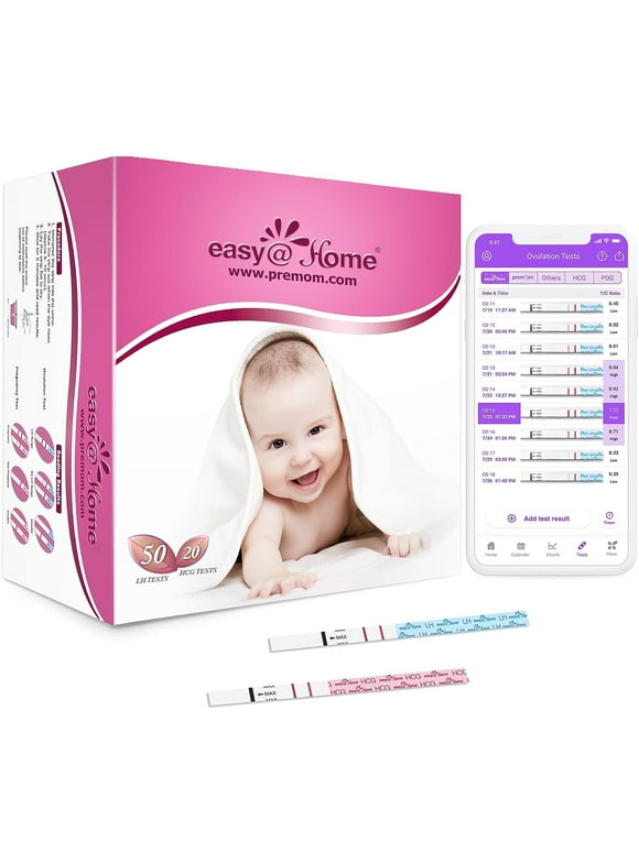 Easy@Home 50 Ovulation Test Strips and 20 Pregnancy Test Strips Combo Kit, (50 LH + 20 HCG)