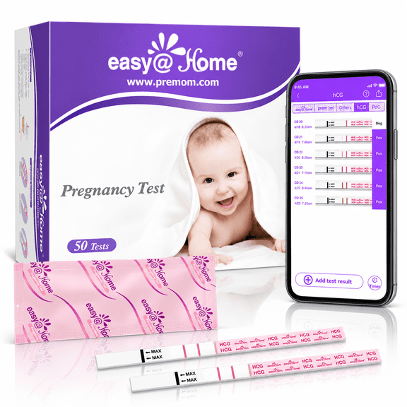 Easy@Home 50 Pregnancy (hCG) Urine Test Strips Kit - 50 HCG Ct with Premom APP Support