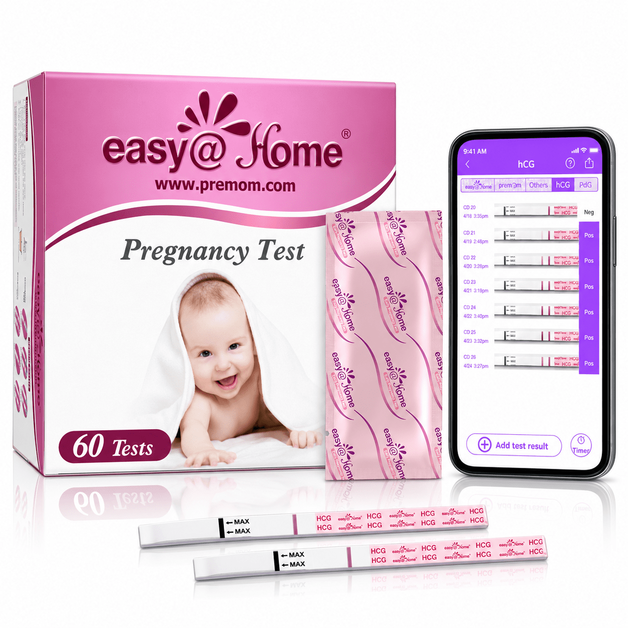 Easy@Home Early Detection Pregnancy Test Strips, 60 HCG Urine Tests ...