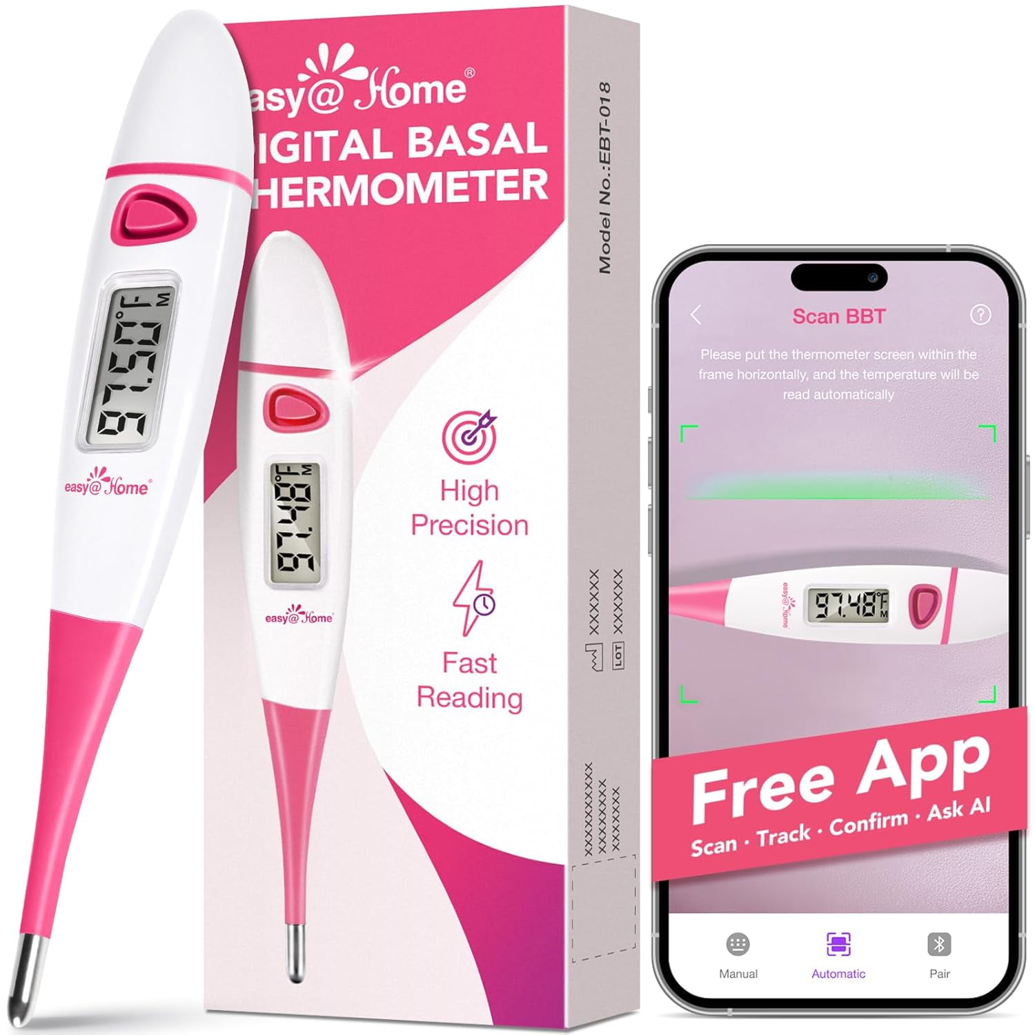 Easy@Home Basal Body Thermometer for Ovulation Prediction with Bluetooth and Digital Display