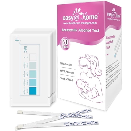 Easy@Home Breastmilk Alcohol Test Strips for Nursing Moms, Detects Alcohol in Breast Milk, Fast Results in 2 Minutes, 20-Pack