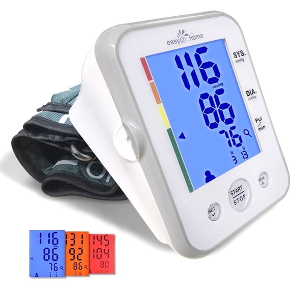 Easy@Home Digital Upper Arm Blood Pressure Monitor with Backlit Display & Pulse Meter, Kit