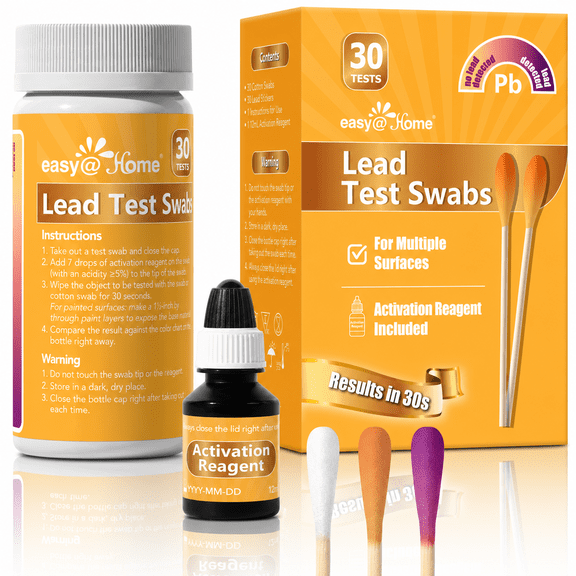 Easy@Home Lead Test Kit 30 Rapid Swabs, 30-Second Results Surface Lead Screen for Painted Walls, Woodwork, Cabinets, Furniture, Toys, Dishes & Exposed Plumbing
