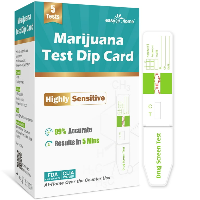 Easy@Home Marijuana Test Dip Card: Drug THC Urine Strips Kit for at Home  Detox 50ng/mL Cutoff Level Over The Counter Use- Instant Testing Result in  5 Minutes - # EDTH-115 Pack of