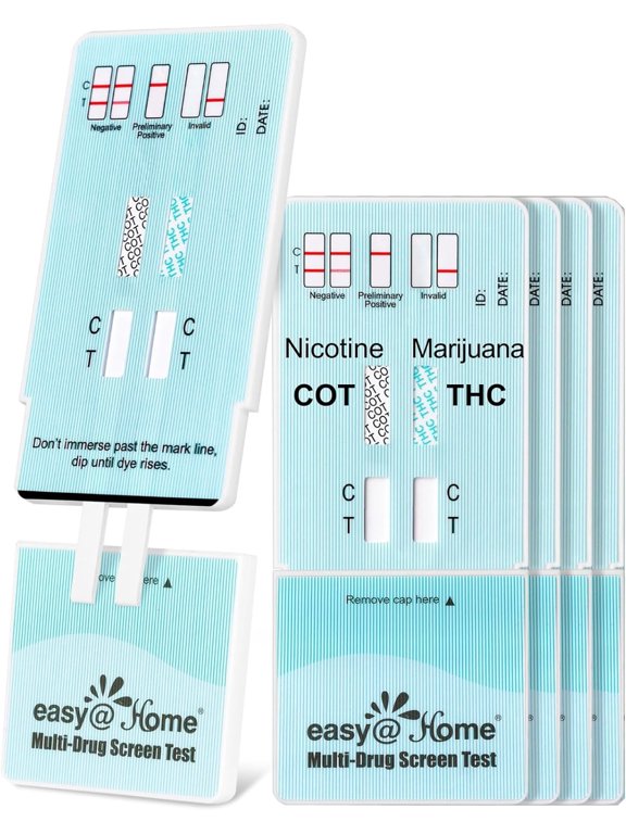 Multi-Drug Screen Test, 5 Pack Marijuana & Nicotine Urine Drug Test Kits, Testing for THC and Nicotine Metabolites Cotinine(COT) in Urine, Accurate Home Drug Testing Kits, EDOAP-124