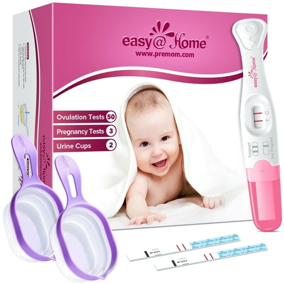 Easy@Home Ovulation and Pregnancy Test Kit, 55 Pieces with 50 Strips, 3 LH Tests, 2 hCG Tests, and 2 Collapsible Cups