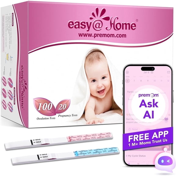 Easy@Home Ovulation Test Kit, 100 Ovulation Test Strips and 20 hCG Pregnancy Test Strips, 120 Count