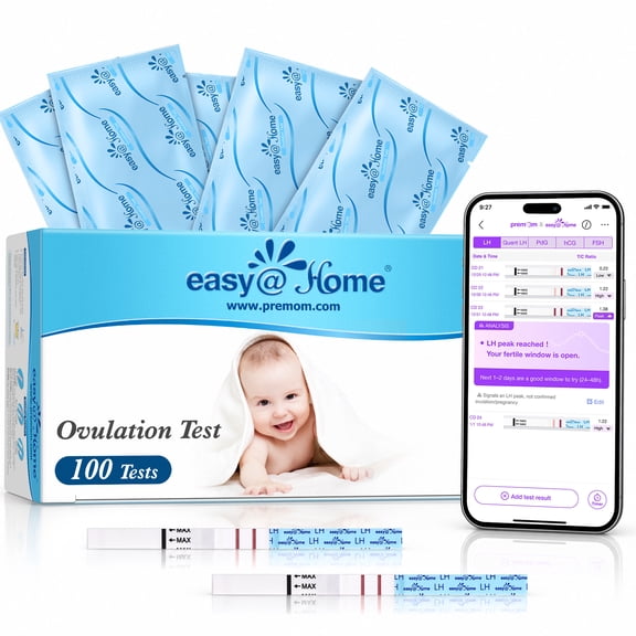 Easy@Home Ovulation Test Predictor Kit: 100 Pack Fertility Predictor Kit with LH for Cycle Tracking