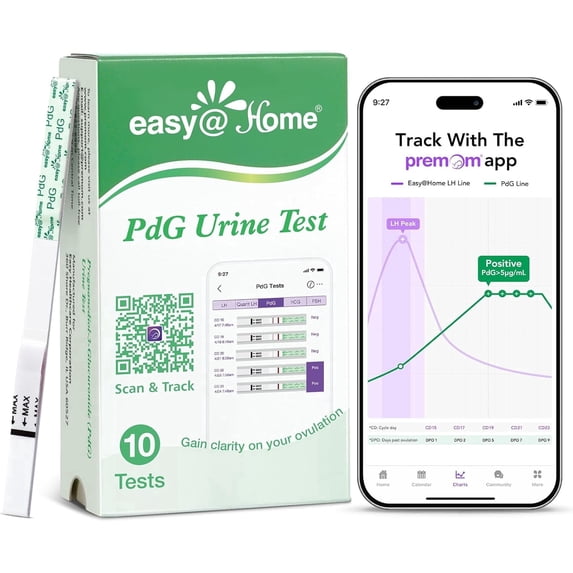 Easy@Home PdG Test Strips: Track Ovulation Insights with Progesterone Urine Tests – at Home Fertility Test for Women with Premom Ovulation App - PdG (Pregnanediol Glucuronide) Tests – 10 Pack