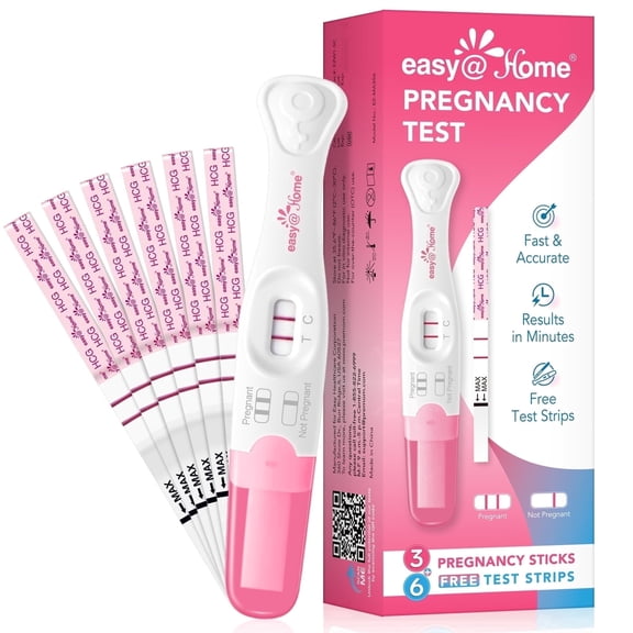 Easy@Home Early Detection Pregnancy Test Kit, Ultra-Sensitive hCG Test with 3 Sticks and 6 Strips, Curved Handle, Rapid Results