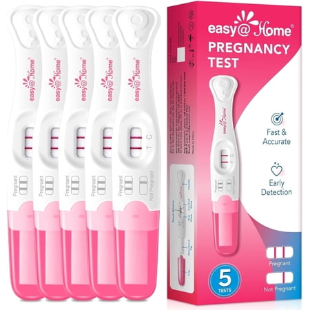 Easy@Home Pregnancy Test Sticks: Early Detection- Easy to Use at Home Rapid Result - Pregnancy Tests with Curved Handle | 5 Pack, Valid until Oct 15, 2026