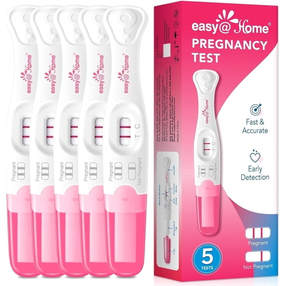 Easy@Home Pregnancy Test Sticks: Early Detection- Easy to Use at Home Rapid Result - Pregnancy Tests with Curved Handle | 5 Pack, Valid until Oct 15, 2026